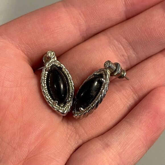 None Jewelry - Womens Black and Silver Stud Tear Drop Earrings